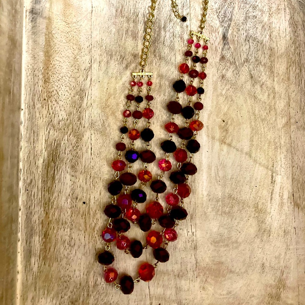 Colorful beaded 3 tier necklace with gold chain